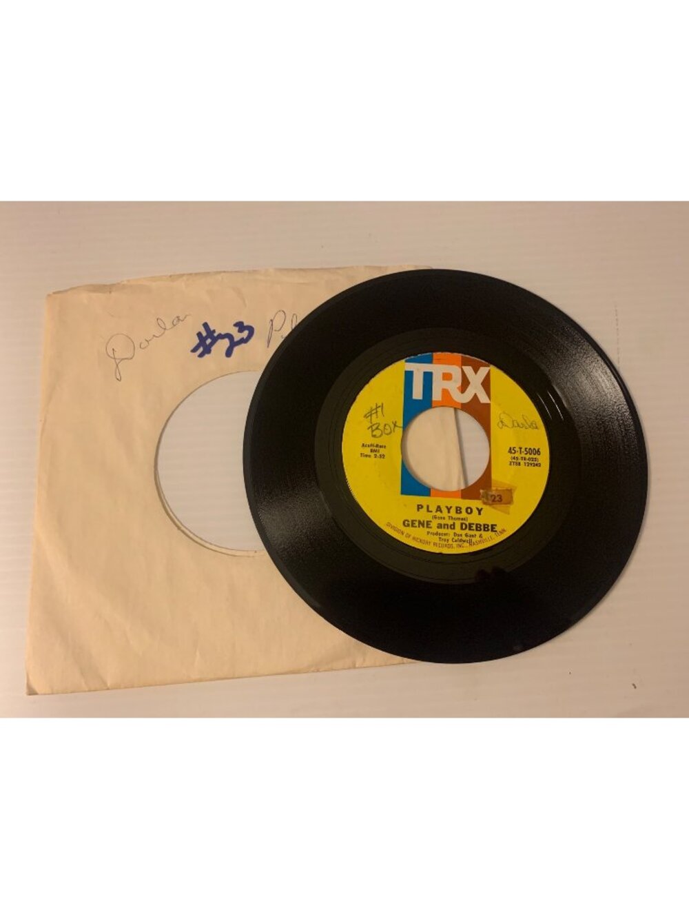 Gene & Debbe 45 RPM Vinyl Record "Playboy" & "Ill Come Running" TRX Label Vintag